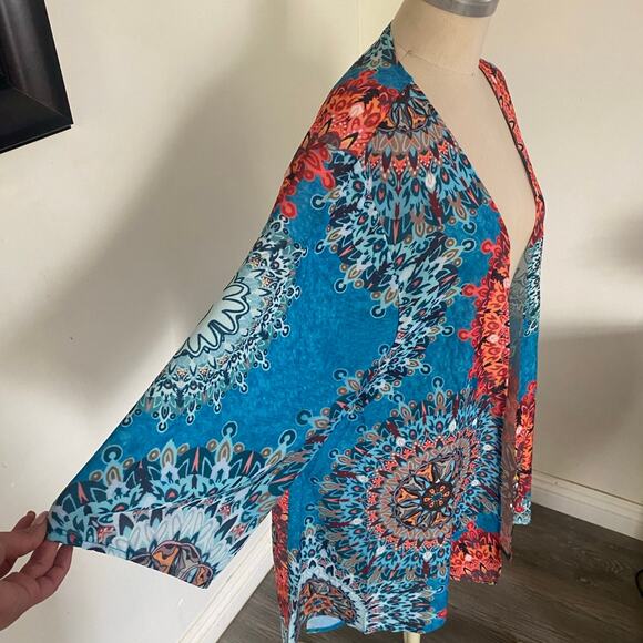 New! PinkMstyle Blue Bohemian Women Kimono Cardigan Bathing suit Cover-up Large - Picture 4 of 7